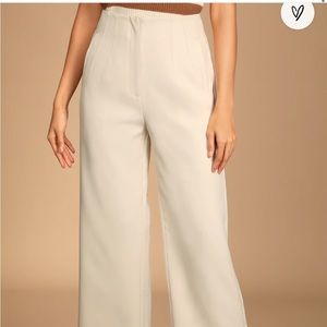 Bold and Classy Ivory High-Waisted Wide Leg Trouser Pants